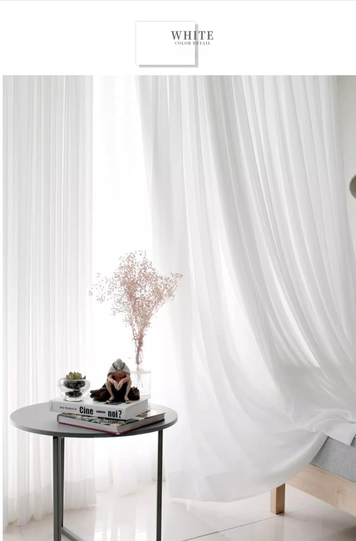 1PC White Solid Color Tulle High Quality Sheer Curtains for Living Room Bedroom Window Door Screen Party Drapes Partition Door