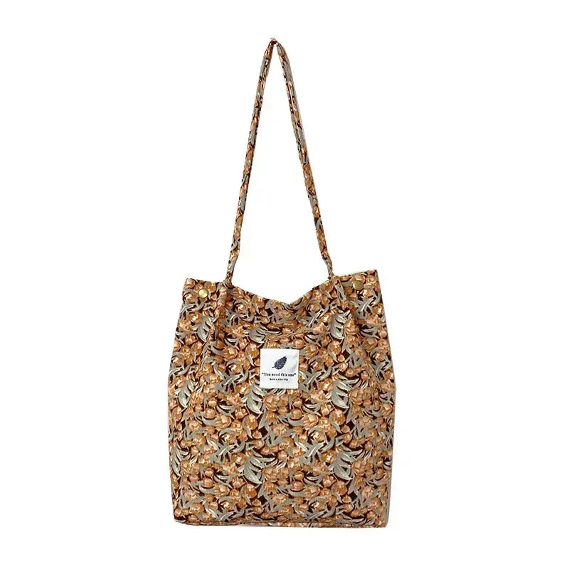 New Corduroy Shoulder Bag for Women Cotton Cloth Large Handbag Solid Color Eco Shopping Bag 2023 Ladies Reusable Totes Bags