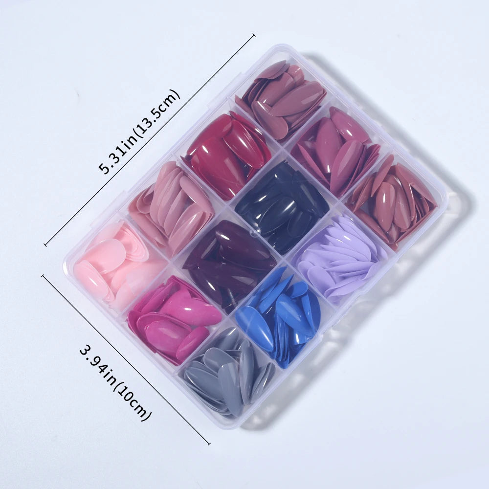 288pcs solid color almond nail send 4pcs water corrugated nail plate Detachable fake nail plate press nails full cover nails