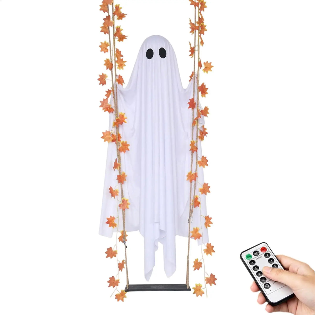 Halloween Swing Ghost Decoration Outdoor Hanging Ghost With LED String Lights Cute Large Ghost Swing Ornament For Garden Yard