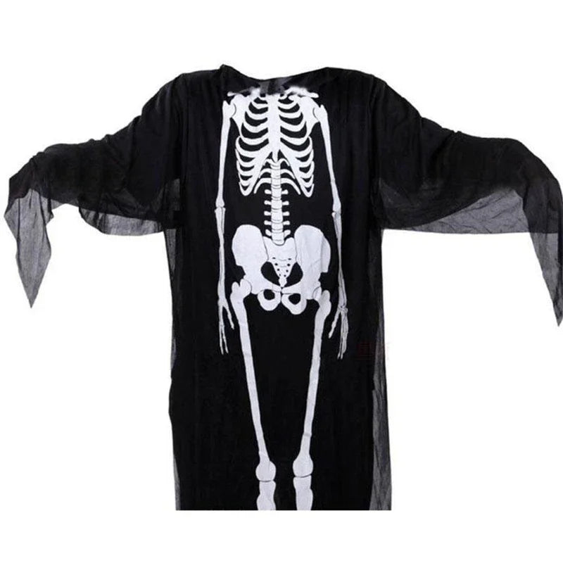 Halloween Adults Kids Cosplay Robes Skeleton Printed Masquerade Scary Costumes Cloak Carnival Party Clothes Stage Wear