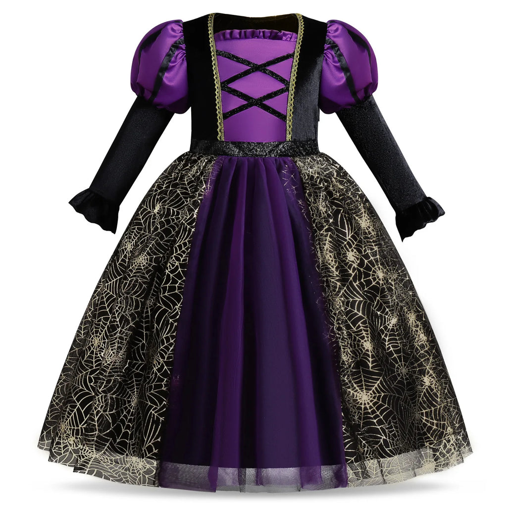 Halloween Costume Witch Cosplay Girls Kids Ghost Gothic Black Dress for Girl Carnival Party Princess Clothing