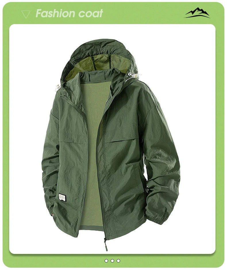 Plus Size 8XL UPF 50+ Summer Hiking Jacket Men Waterproof Quick Dry Camping Windbreaker Trekking Fishing Outdoor Anti UV Clothes
