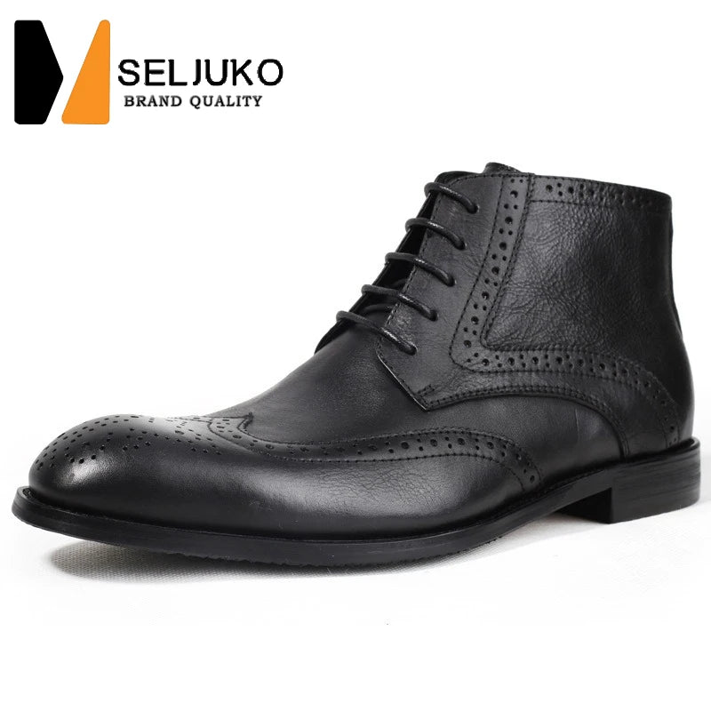 British Brock Carved Leather Boots Retro Business Formal Leather Shoes Fashion Men's Boots Cowhide Men's Short Boots
