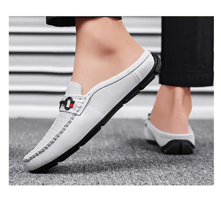 Large Size Mules Men Half Shoes For Man Slippers Leather Mens Semi-Drag Casual Shoes Backless Loafers Male Slides Flats Sandals