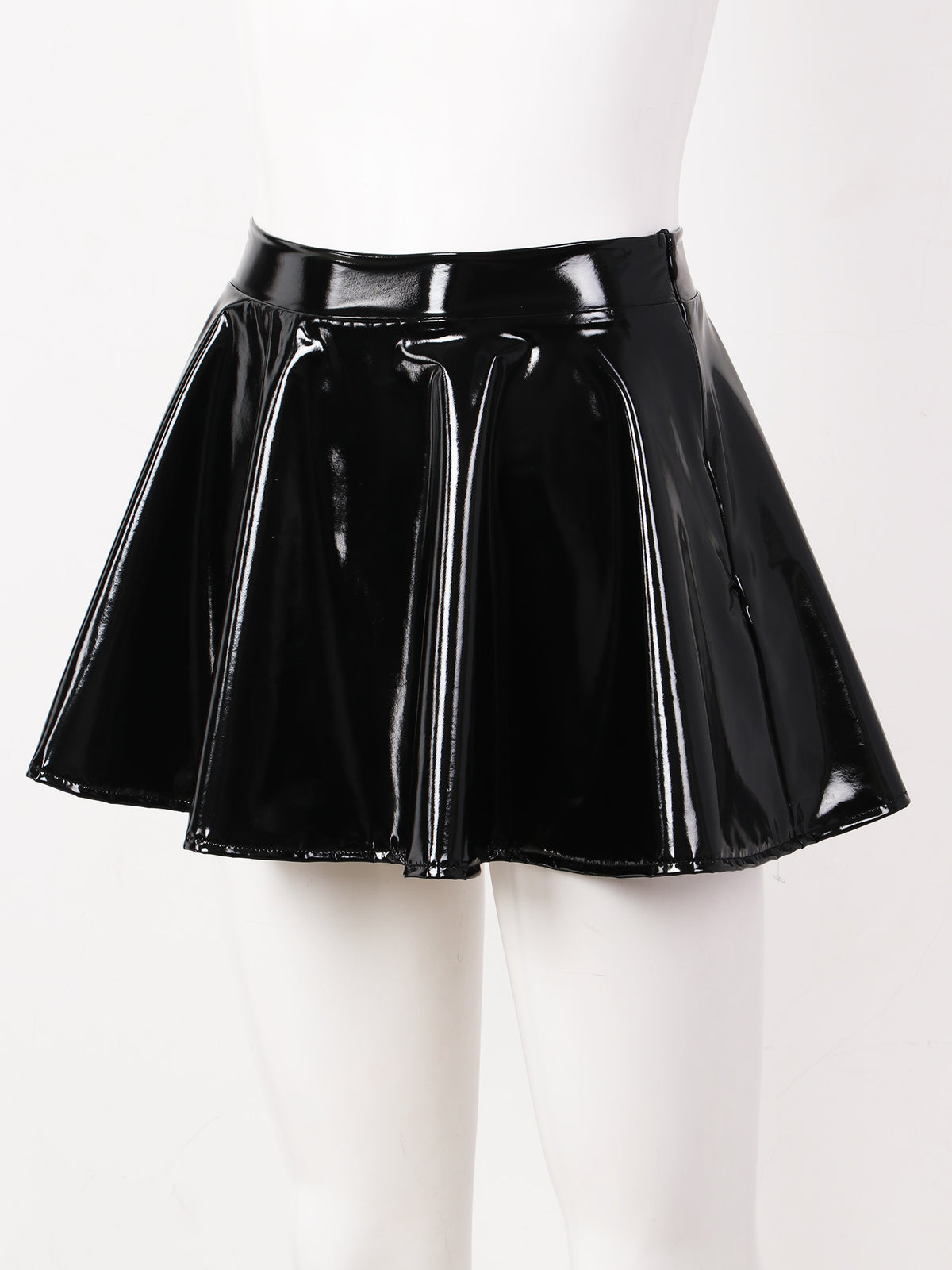 Sexy Women Wetlook PVC Leather Ruffled Skirts Party Low Waist Built-in Thongs Mini Skirt with Garter Belts Metal Clips Set Club