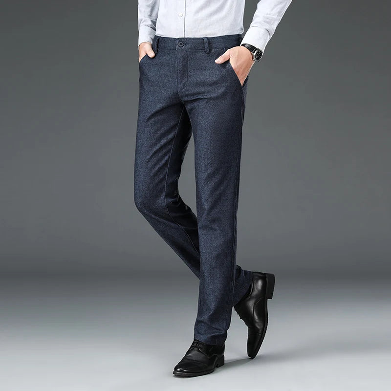 Autumn Brand Clothes Men's Suit Trousers Cotton Loose Straight Pants for Male High Waist Elastic Black Casual Formal Pant Man