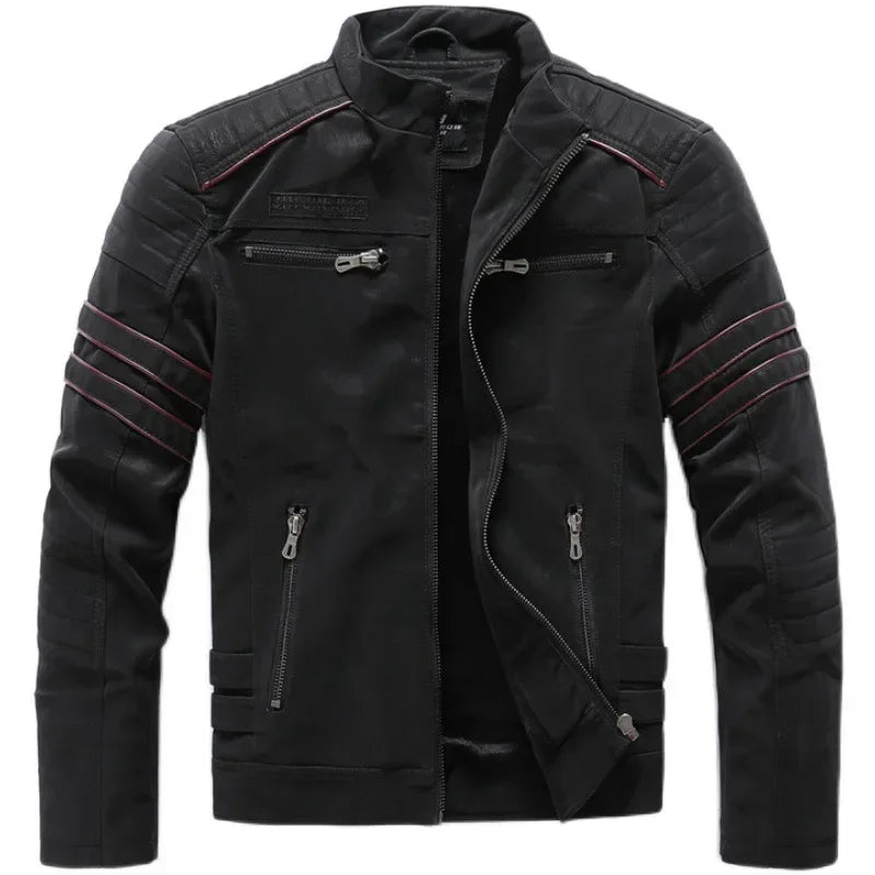 New Pilot Jackets Men's PU Jacket Fashion Casual Stand Collar Motorcycle Coats Trend Men Embroider Windbreak Warm Leather Jacket