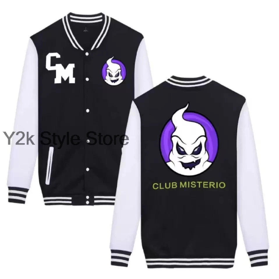 CLUB MISTERIO Baseball Jacket Spanish Podcast Edition autumn winter Men Women Streetwear Halloween hoodies Y2k Sudaderas T-shirt