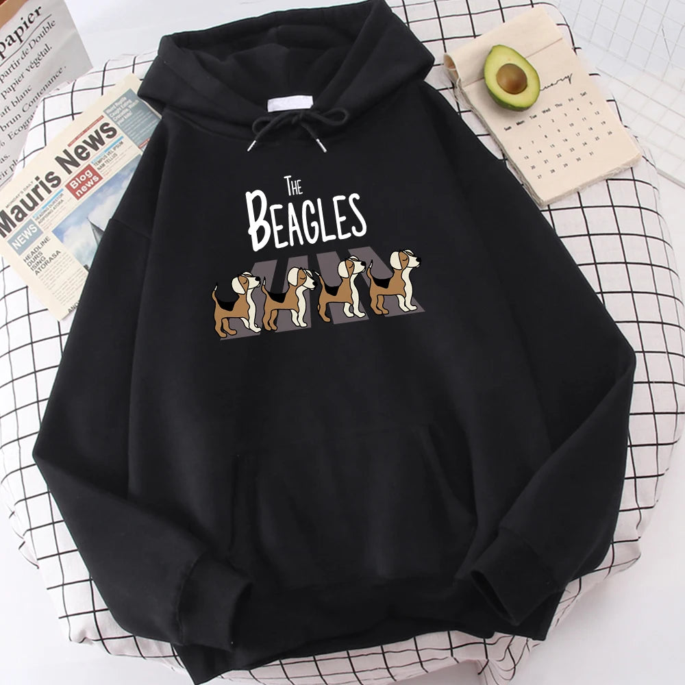 The Beagles Simplicity Printing Mens Hoody Harajuku Fleece Sweatshirt Fashion Crewneck Hooded Casual Oversize  Streetwear