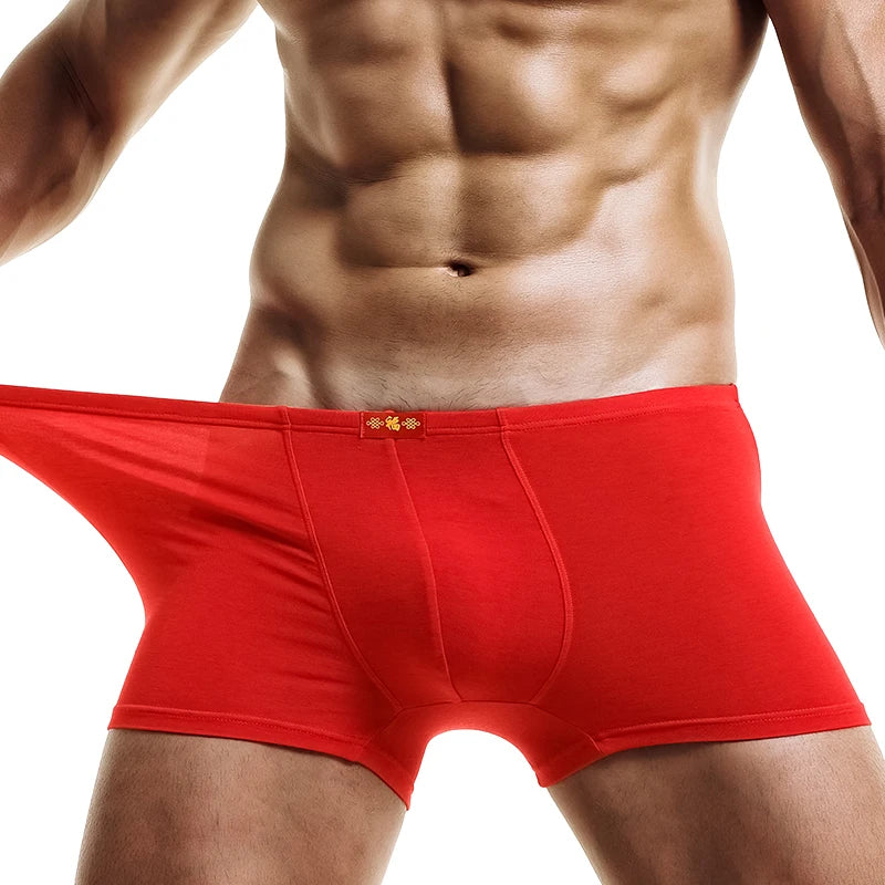 Men's underwear, men's briefs, gifts for men born in the Year of the Pig, bright red wedding thin four-cornered trousers, bottom