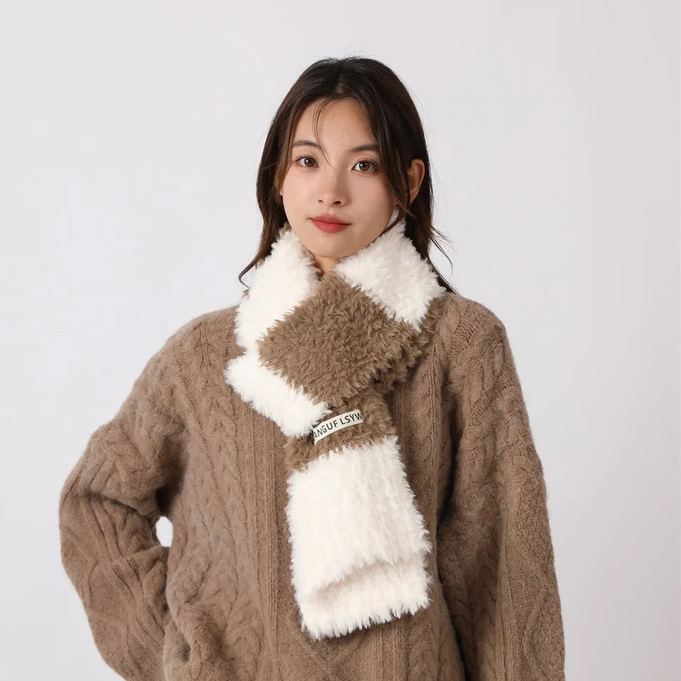 Autumn and Winter Women's Warm Imitation Rabbit Hair Colored Checkered Scarf Thickened Wool Scarf Luxury Brand H179