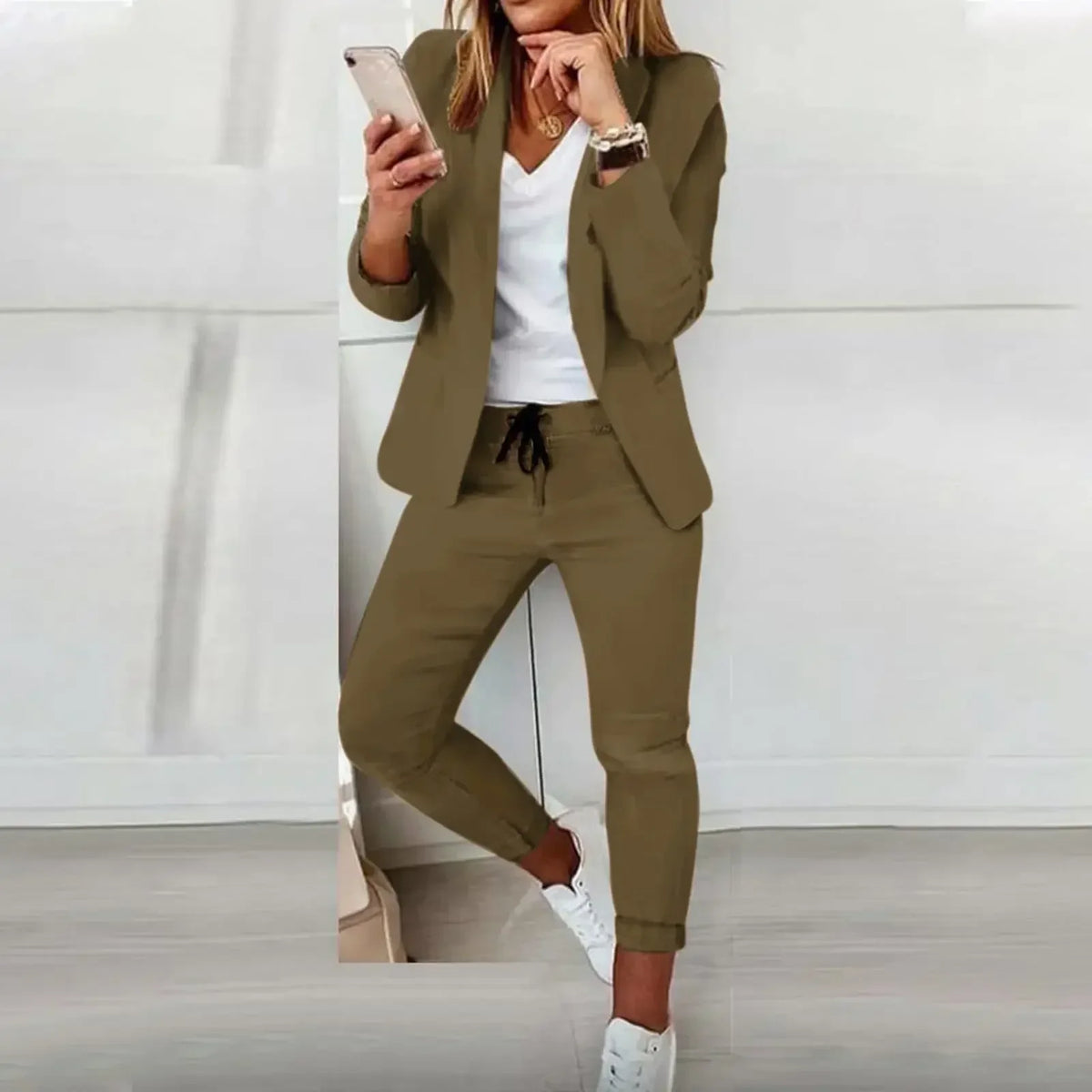 2026 Women's Formal Two Pieces Office Suit Sets Slim Blazer and Pants with Pocket Lapel Women Suits Office Sets 2PCS Tracksuit