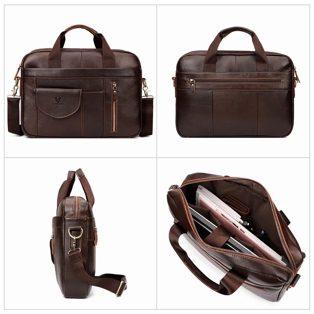 HUMERPAUL Men's Briefcase Bag Top Layer Leather Handcrafted Laptop Bag with Multiple Compartments Business Shoulder Messenger