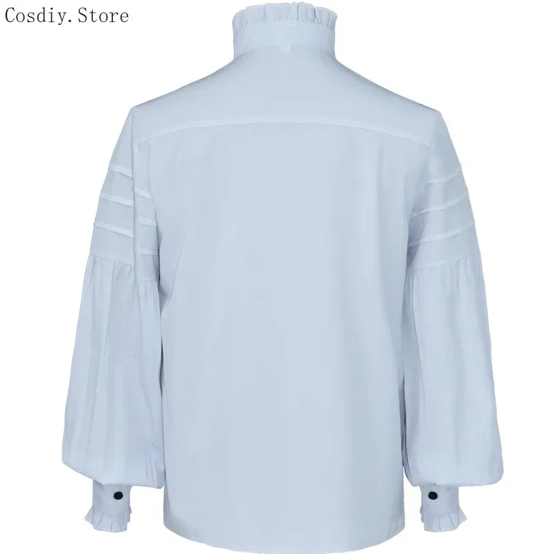Gothic Punk Shirt Victoria Lace Ruffle Blouse Men's Jabot Tie Tops Long Sleeves Halloween Costume Vintage Tops High Neck Collar