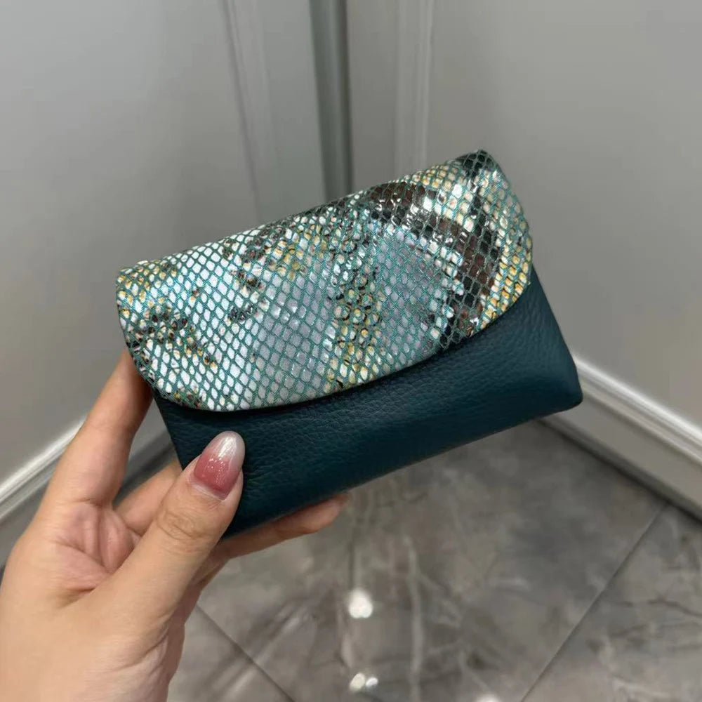 New 10 Colors Snake Pattern Cow Leather Short Wallet Women Fashion Python Genuine Cowhide Tri-fold Card Holder Purse Ladies