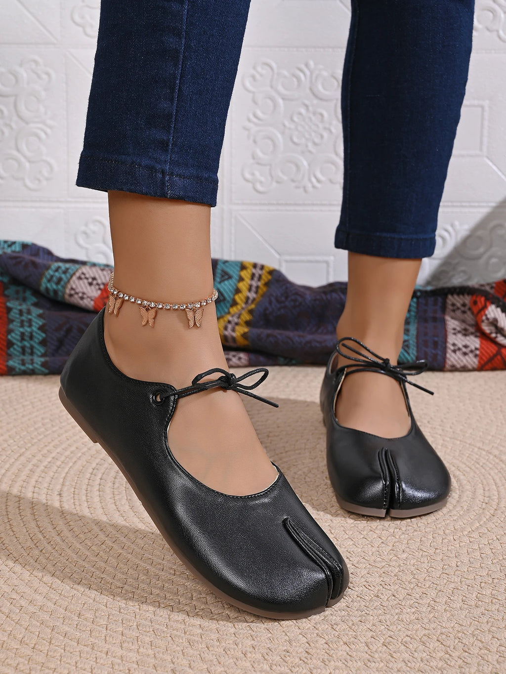 Fashion Soft Leather Split Toe Women Tabi Ballet Flats Spring Autumn Comfortable Walking Lazy Loafers Casual Girls Dance Shoes
