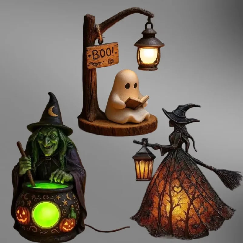Halloween Witch Ghost 3D  Lamp Lantern Decorative Resin Lantern For Festival Spooky Party Decor Halloween Outdoor Indoor Lantern
