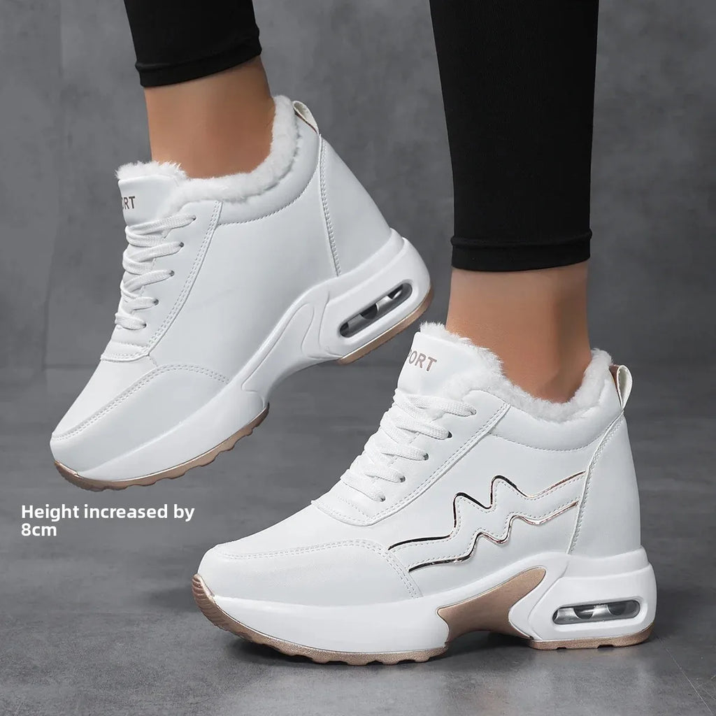 Winter New Women's Cotton Shoes Warm Heightening Casual Sports Shoes Invisible Heightening 8 Cm Women's Shoes round Toe EVA Inso