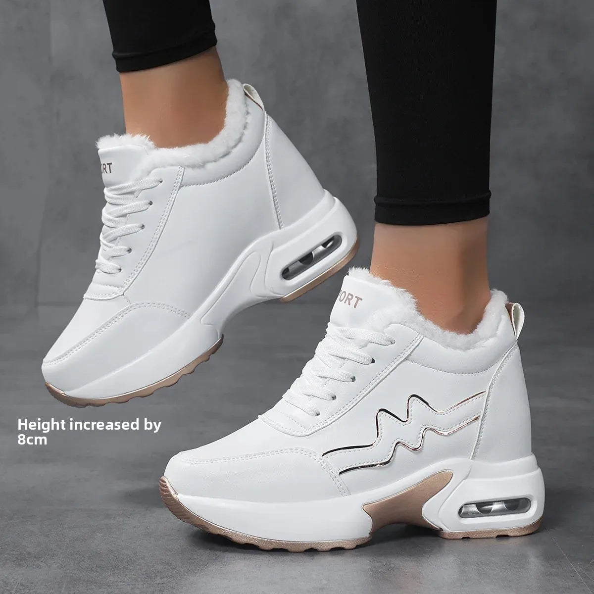 Winter New Women's Cotton Shoes Warm Heightening Casual Sports Shoes Invisible Heightening 8 Cm Women's Shoes round Toe EVA Inso