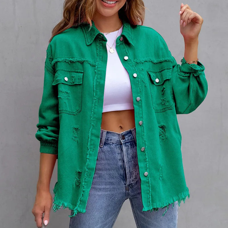 Solid Casual Loose Denim Shirts For Women 2025 Autumn Vintage Women's Oversized Shirts And Blouses Fashion Youth Female Tops
