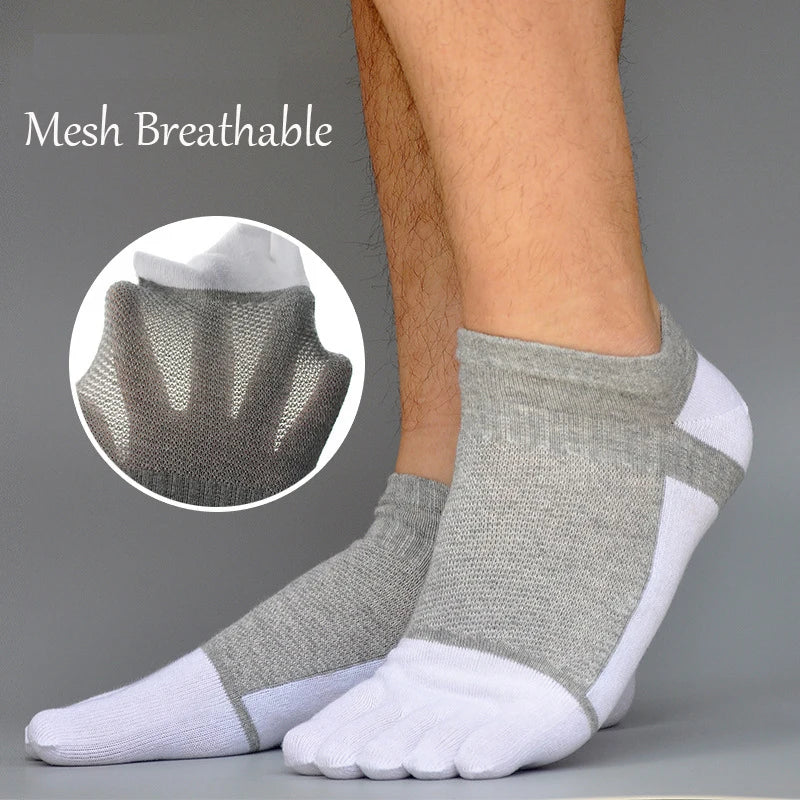3 Pairs Five Finger Ankle Socks Cotton Men's Casual Mesh Breathable Comfortable No Show Socks With Toes