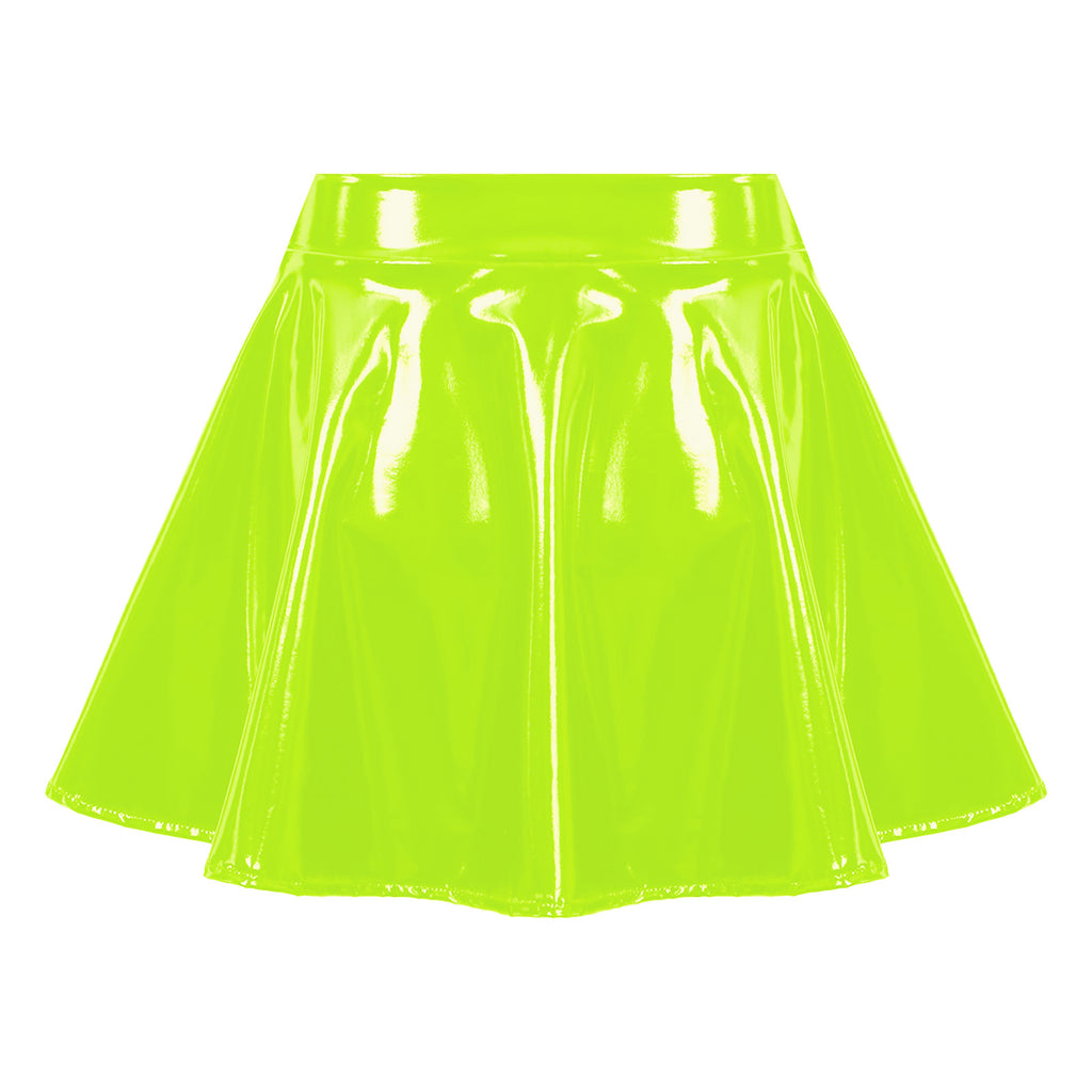 Sexy Women Wetlook PVC Leather Ruffled Skirts Party Low Waist Built-in Thongs Mini Skirt with Garter Belts Metal Clips Set Club