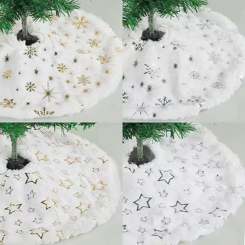 38/60cm Christmas Tree Skirt White Plush Xmas Tree Skirts Gold Silver Snowflake Plush Carpets Home New Year Party Decorations