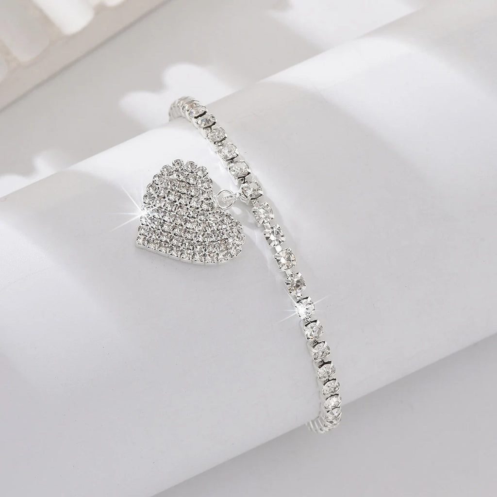 1PC Women's Simple and Premium Copper Inlaid Water Diamond Love Foot Chain Bracelet Accessories Wedding Party Fashion Jewelry