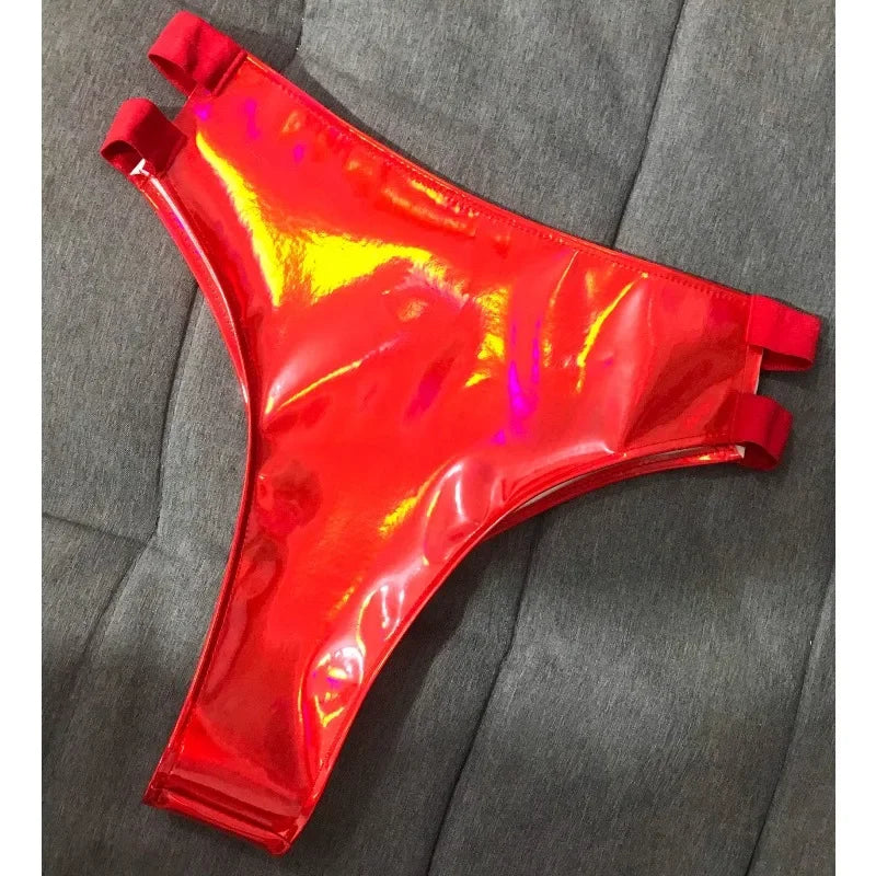 Patent Leather Women's Sexy Micro Shorts Nightclub Shiny Slimming Glossy Tiny Bikini Short Panties for Dancer Stage Performances