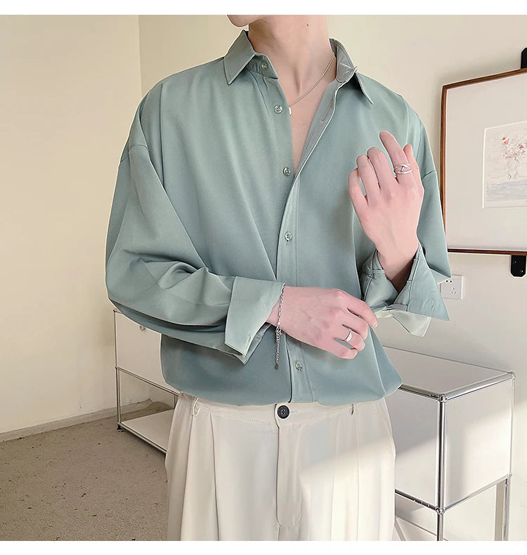 White Long Sleeved Shirt Men Oversized Fashion Social Mens Dress Shirt Korean Loose Ice Silk Shirt Mens Office Formal Shirts