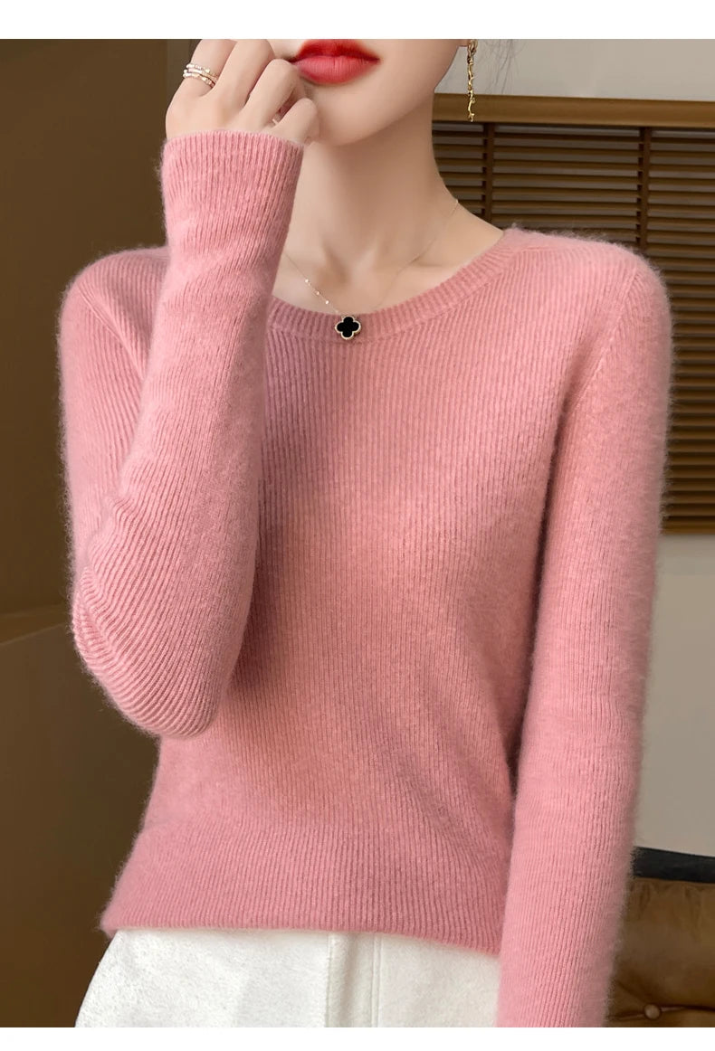 Early Fall New Crew-Neck Sweater Elegant High Elastic Simple Solid Color Thin Knit Crew-Neck Sweater Long Sleeve-GH458