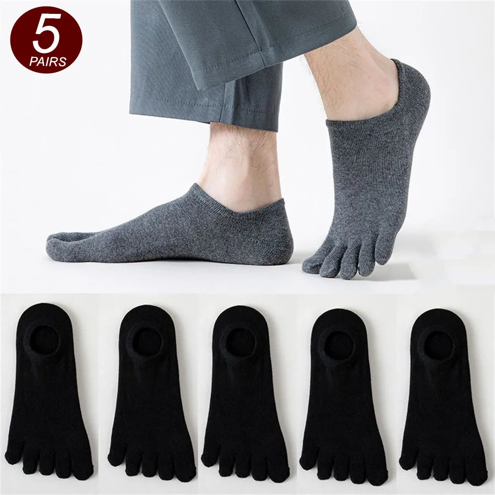 5 Pairs Five Fingers Socks Men White Breathable Short Ankle Toe Socks Sports Running Solid Color Black Gray Male Sox