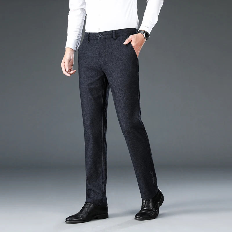 Autumn Brand Clothes Men's Suit Trousers Cotton Loose Straight Pants for Male High Waist Elastic Black Casual Formal Pant Man