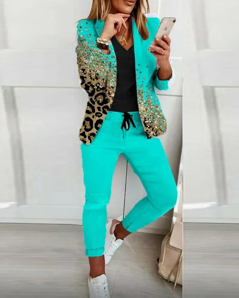 2026 Women's Formal Two Pieces Office Suit Sets Slim Blazer and Pants with Pocket Lapel Women Suits Office Sets 2PCS Tracksuit