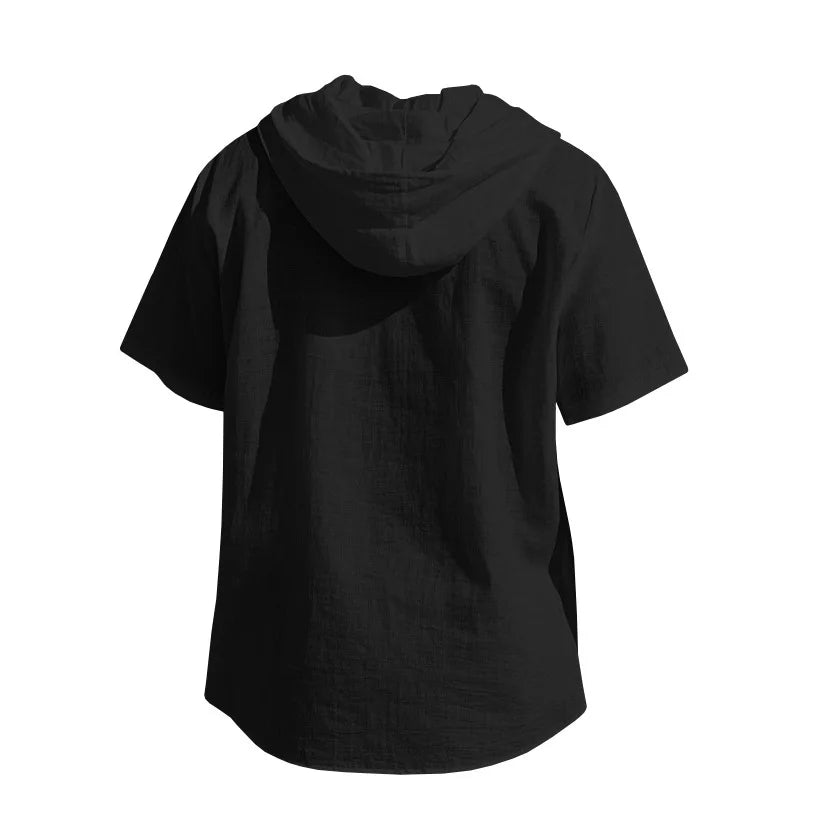 American Summer Men's Thin Breathable Linen Ami Kaji Loose Hooded Short-sleeved Shirt Men