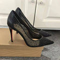 Round Dots Black Mesh Lace Women’s Pumps Pointed Toe Red Sole Single Shoes Female 8 10 12cm High Heels 35-42 size Zapatos Para
