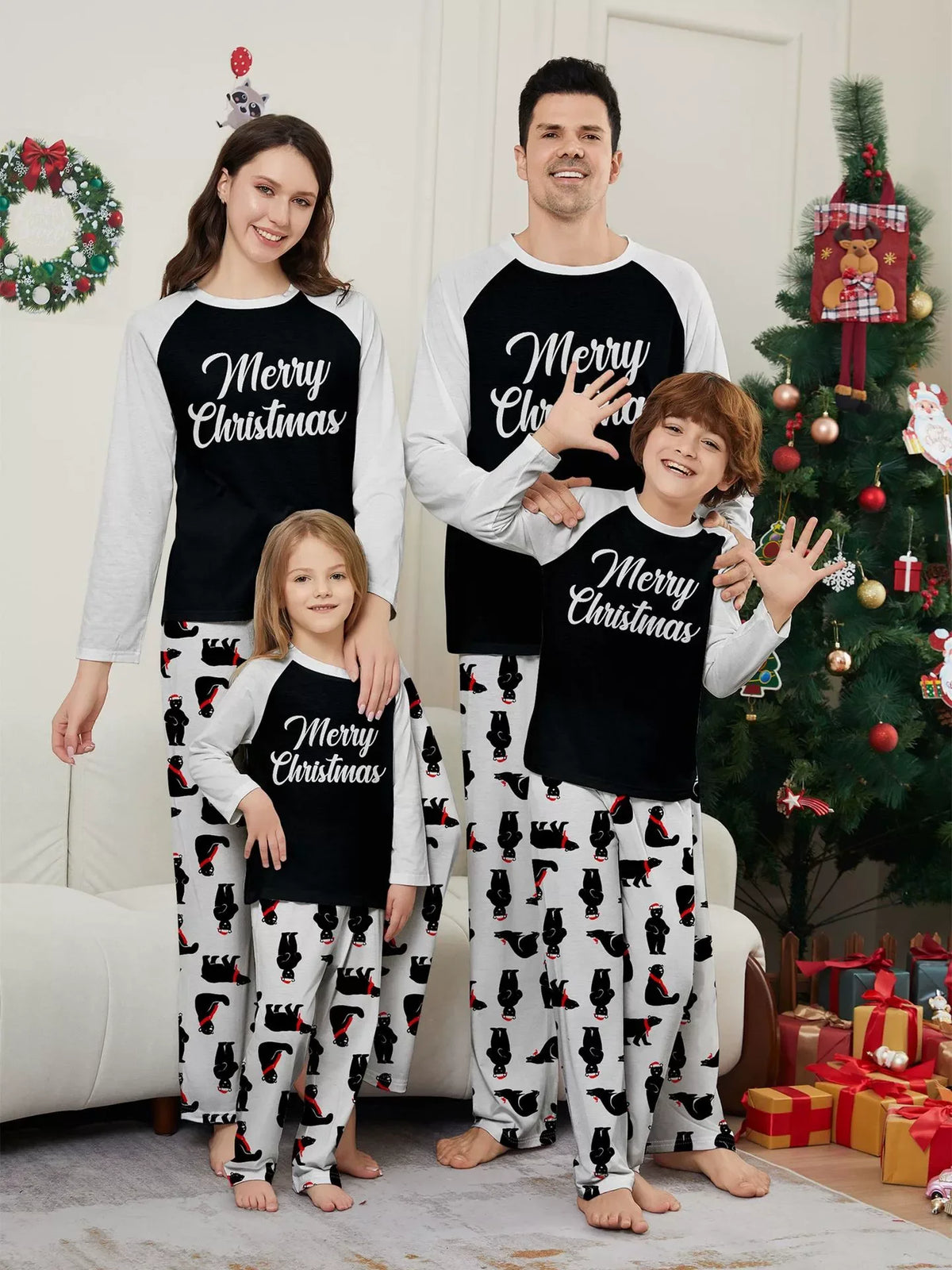 Family Christmas Pajama Sets - Red - Green Plaid Design with Elk Patterns, Comfortable for Holidays