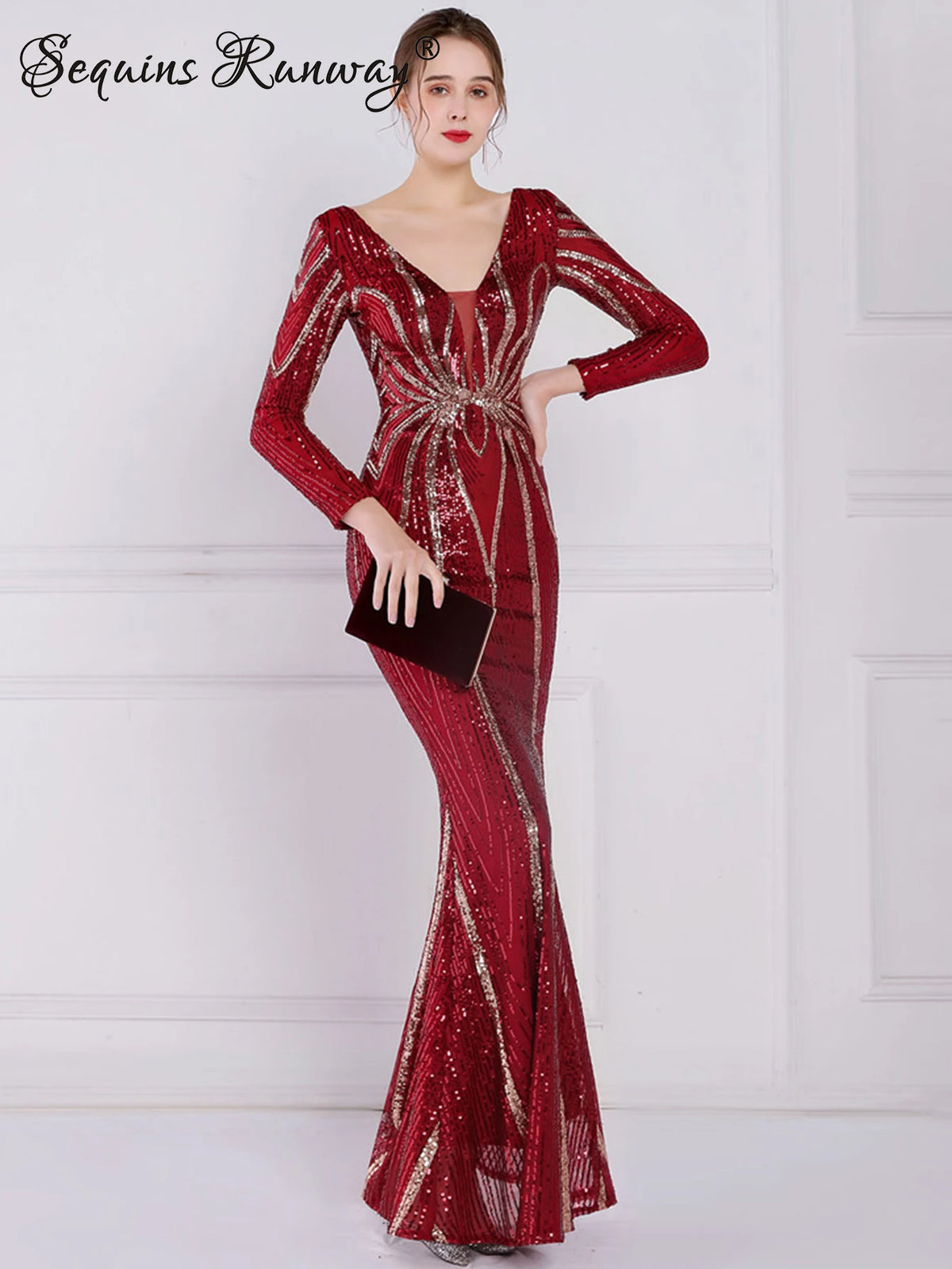Sexy long sleeve birthday evening dresses for women 2026 elegant luxury wedding party dress vintage maxi sequin dress vestidos