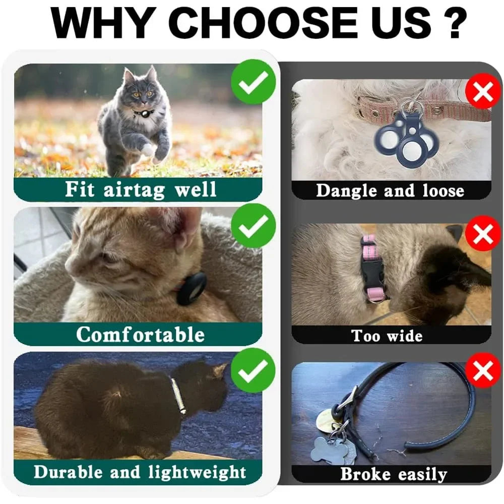 Cat Airtag Holder Collar Breakaway Reflective Strips Adjustable Kitten Collar Waterproof Cat Bell Collar Pet Air Tag Case