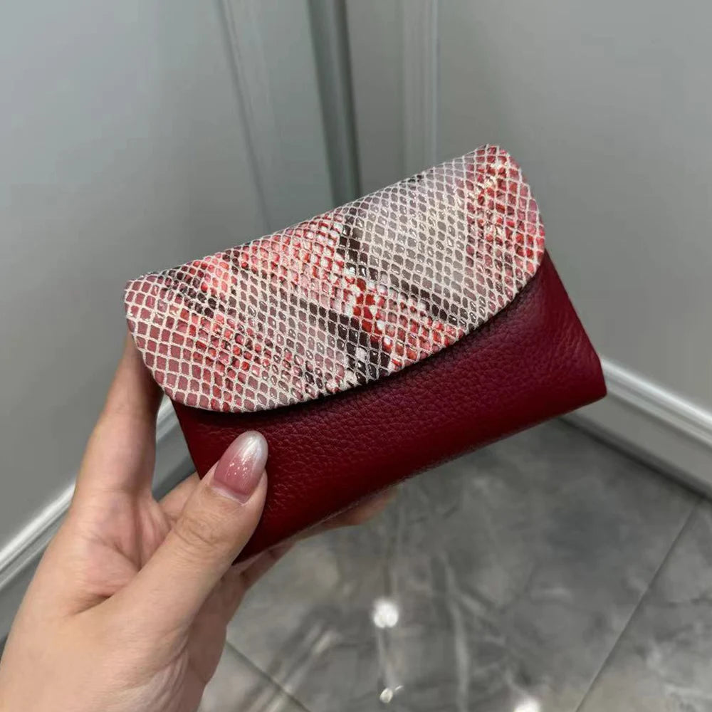 New 10 Colors Snake Pattern Cow Leather Short Wallet Women Fashion Python Genuine Cowhide Tri-fold Card Holder Purse Ladies
