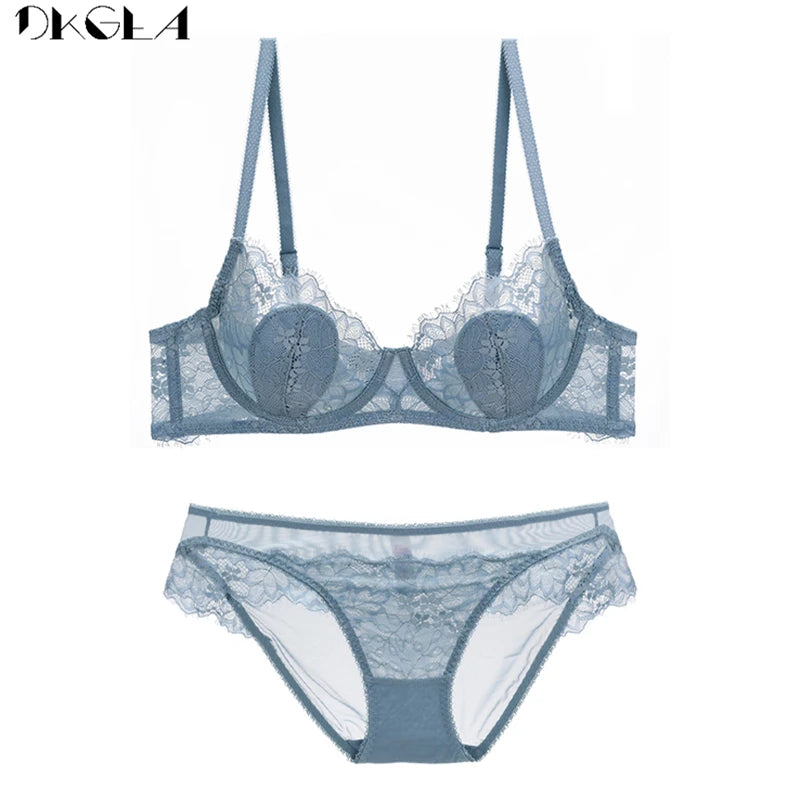 Brand Bras Green Underwear Set Ultrathin Brassiere Embroidery Transparent Sexy Lace Lingerie Women Bra Set Plus Size C D E Cup