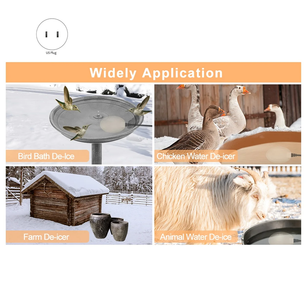 A59T Stronger Power 60W Bird Bath Heater, Birdbath Deicer with Thermostatically Controlled & Auto Shut US Plug