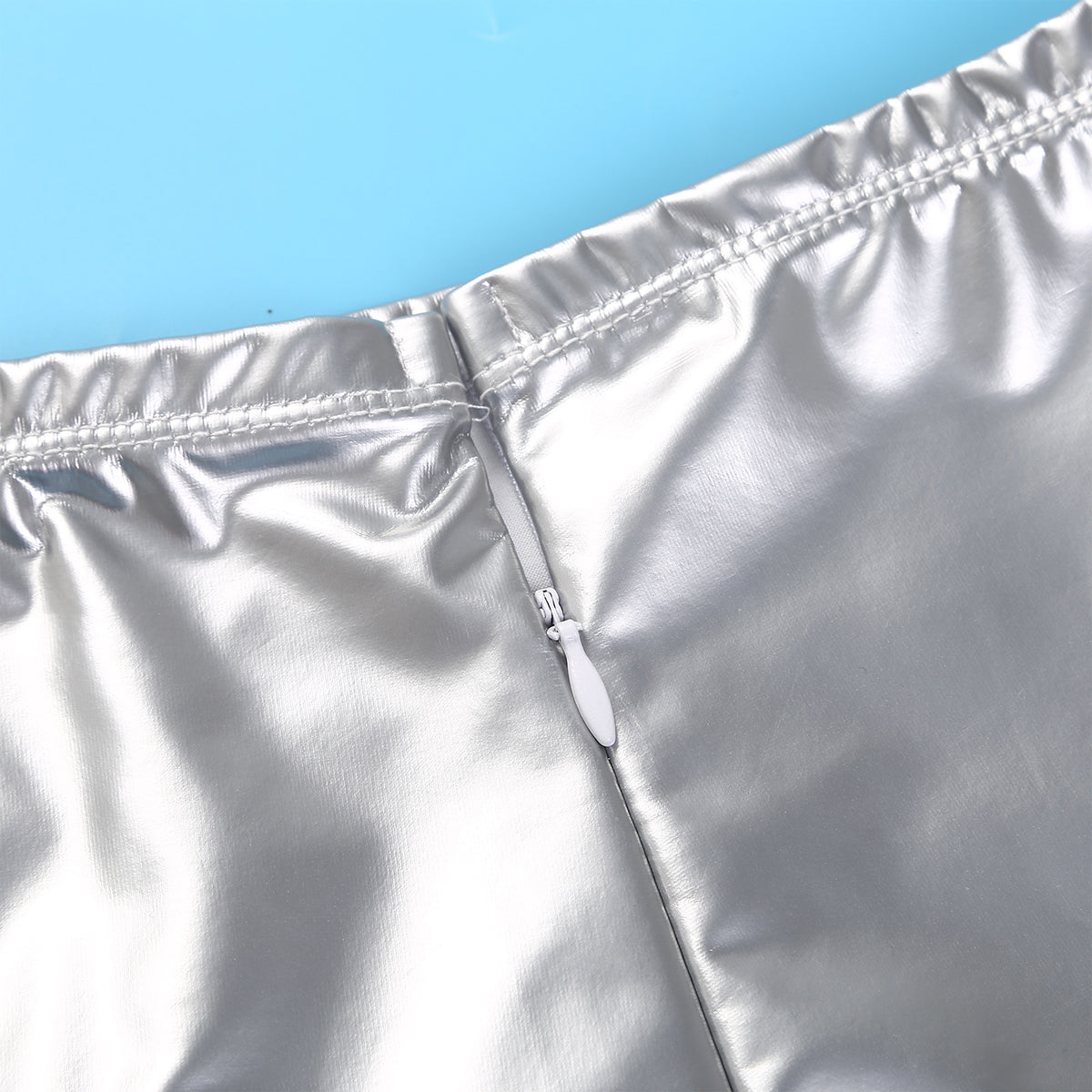 Sexy Women Wetlook PVC Leather Ruffled Skirts Party Low Waist Built-in Thongs Mini Skirt with Garter Belts Metal Clips Set Club