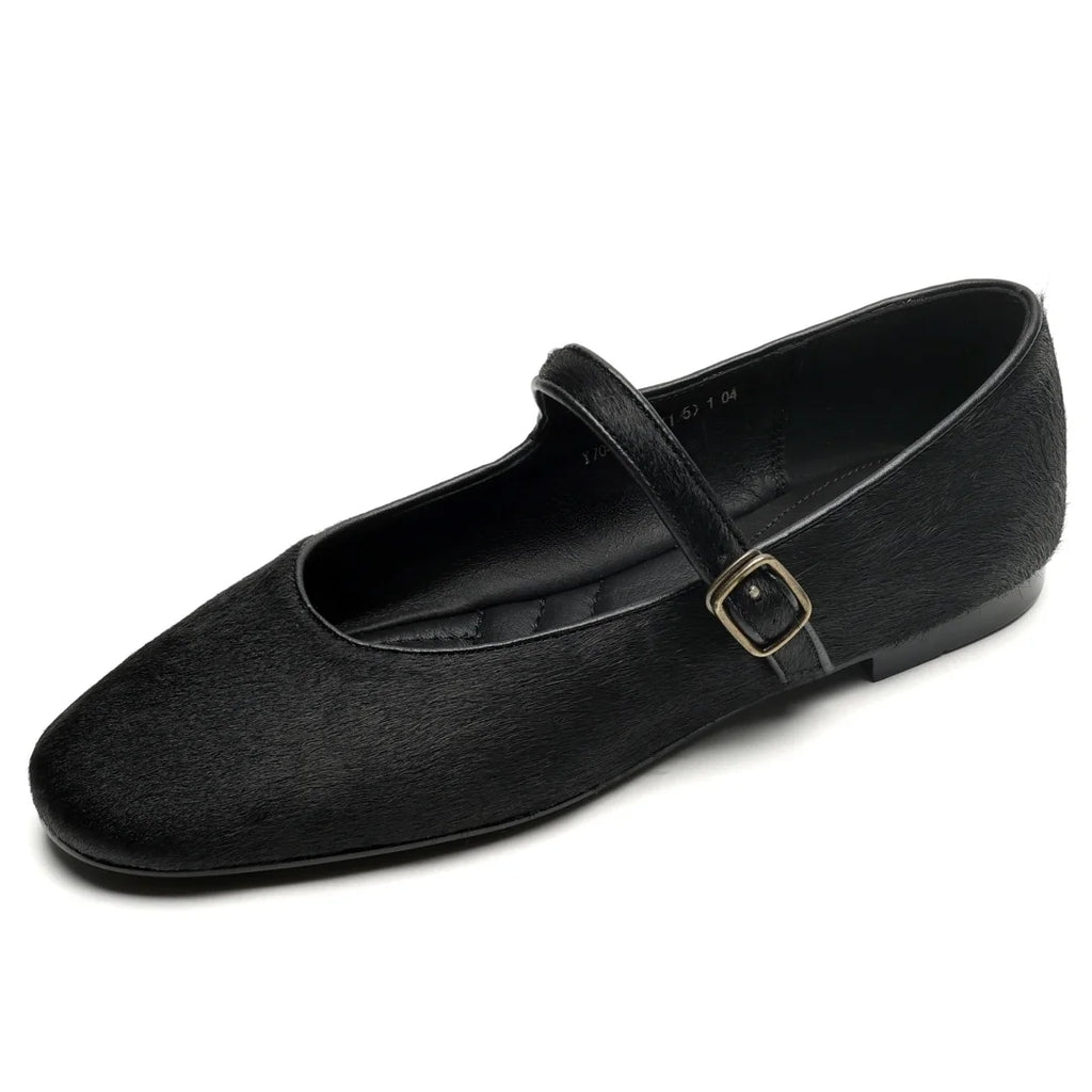 Plus size 34-43 women's leopard horsehair slip-on Mary Jane flats round toe casual female slim daily ballerinas shoes for woman
