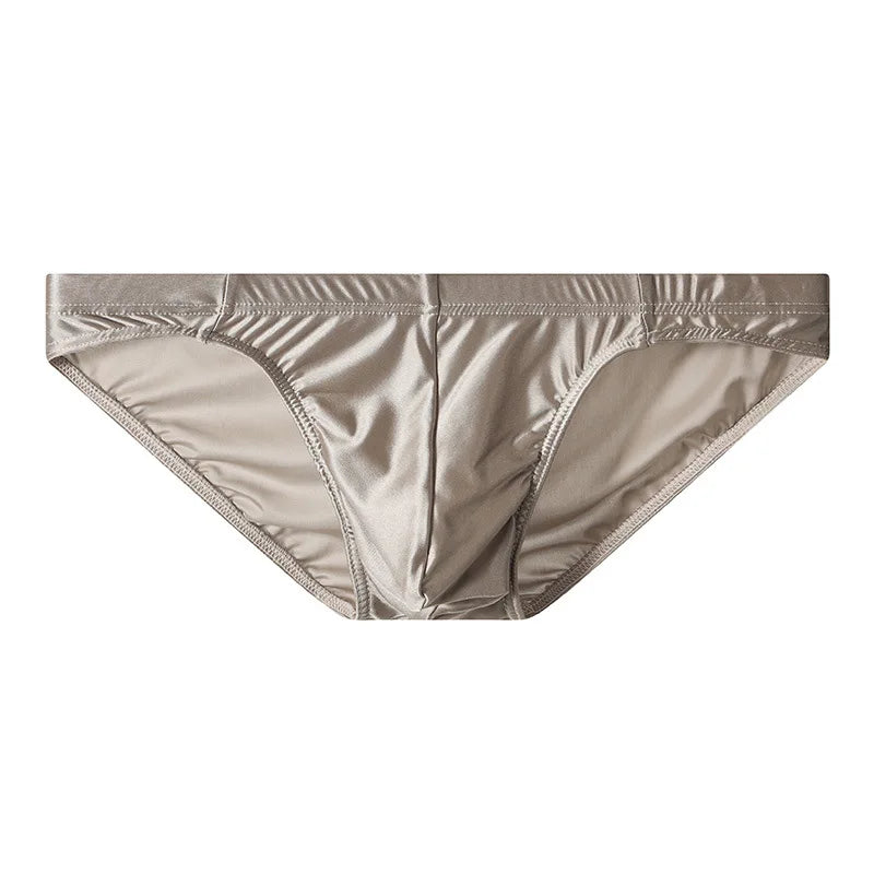 Men's 3-Piece Satin-Like Underwear Set， Silky Smooth Briefs, Multi-Color (Brown/Ivory/Beige) Comfort-Fit Underwear