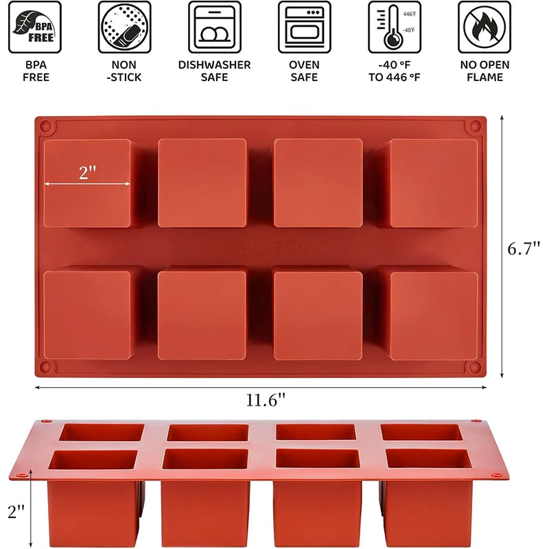 LMETJMA 8 Cavity Cube Cake Mold 3D Square Mousse Cake Baking Mold Silicone French Dessert Mold for Chocolate Brownie Bites JT353