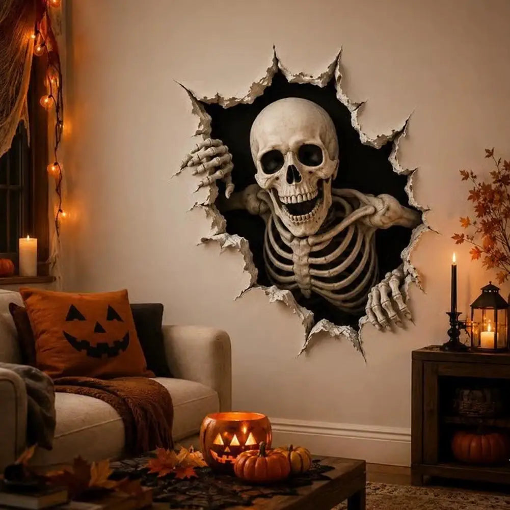 Halloween Break in 3D Wall Decals - Spooky Themed 3D Wall Stickers for Home Decorations