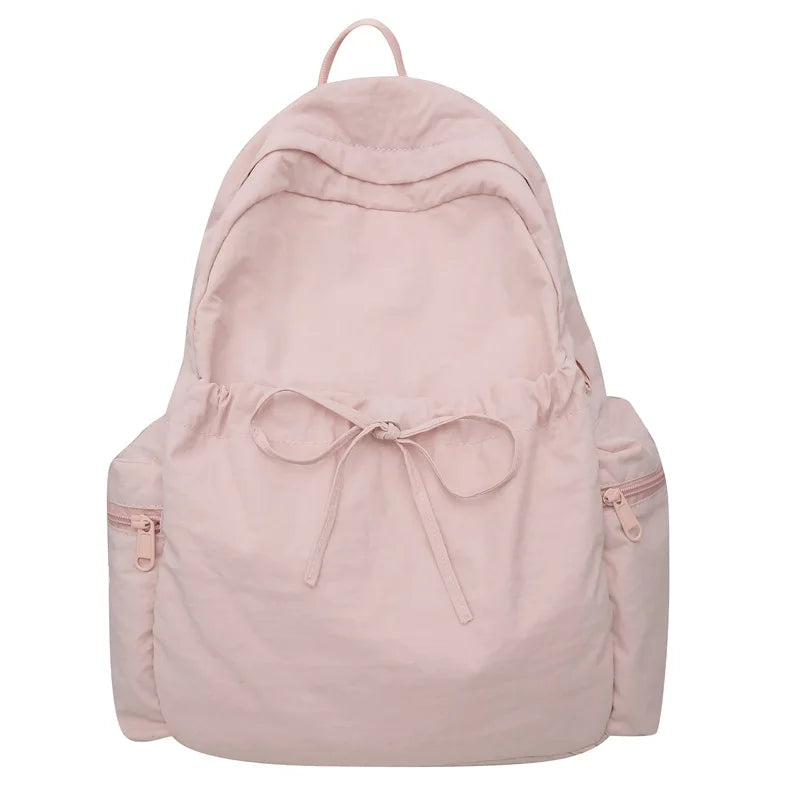 Japanese Style Student Backpack Solid Color Bow Travel School Bag Lightweight and Fashionable Women's Backpack New Simple Casual