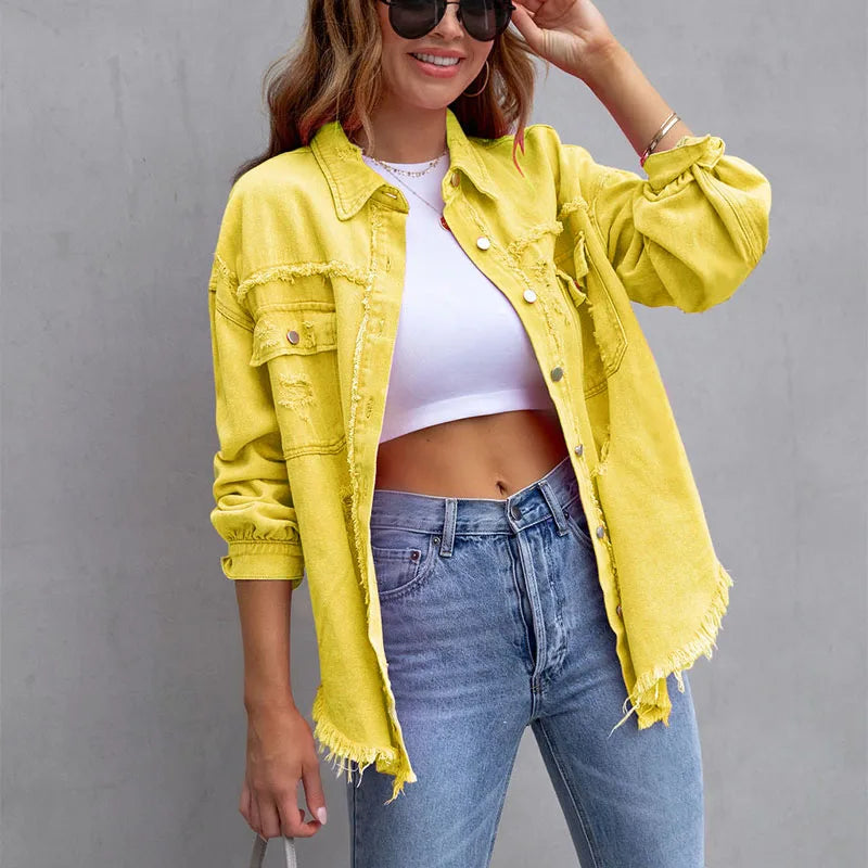 Solid Casual Loose Denim Shirts For Women 2025 Autumn Vintage Women's Oversized Shirts And Blouses Fashion Youth Female Tops